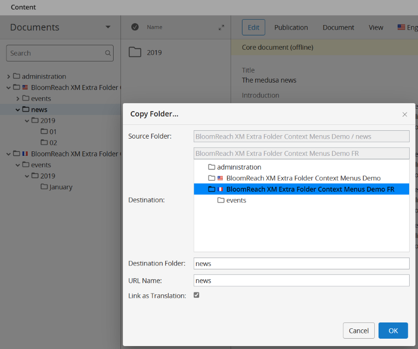 Folder copy with translation dialog