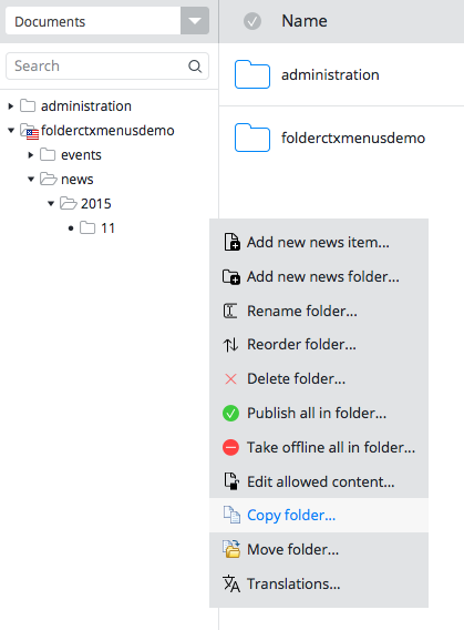 Folder copy and move context menu